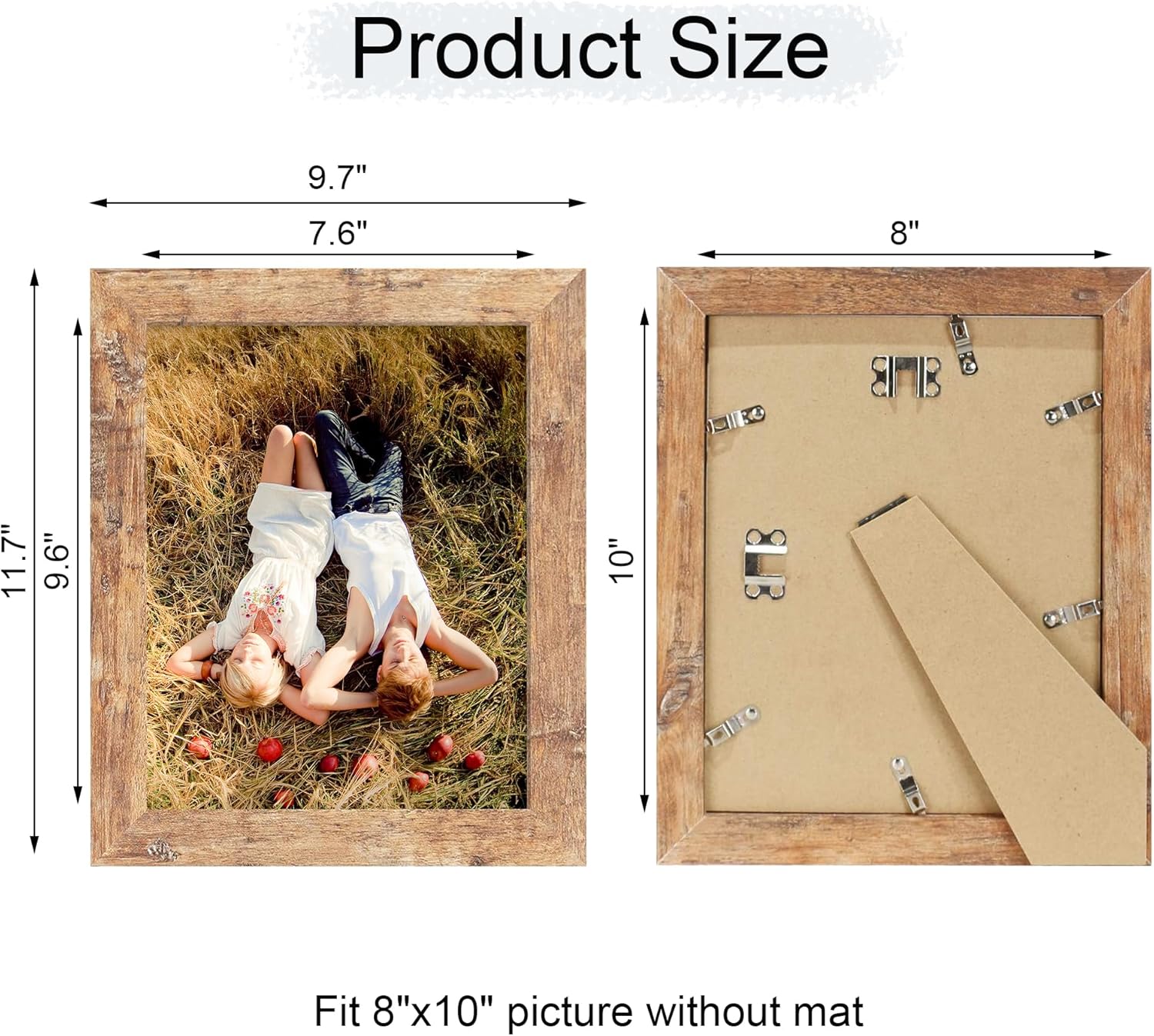 iRahmen 8x10 Picture Frame with HD Tempered Glass, Wood Photo Frame for Tabletop and Wall Display (Rustic Brown, 1 Pack)