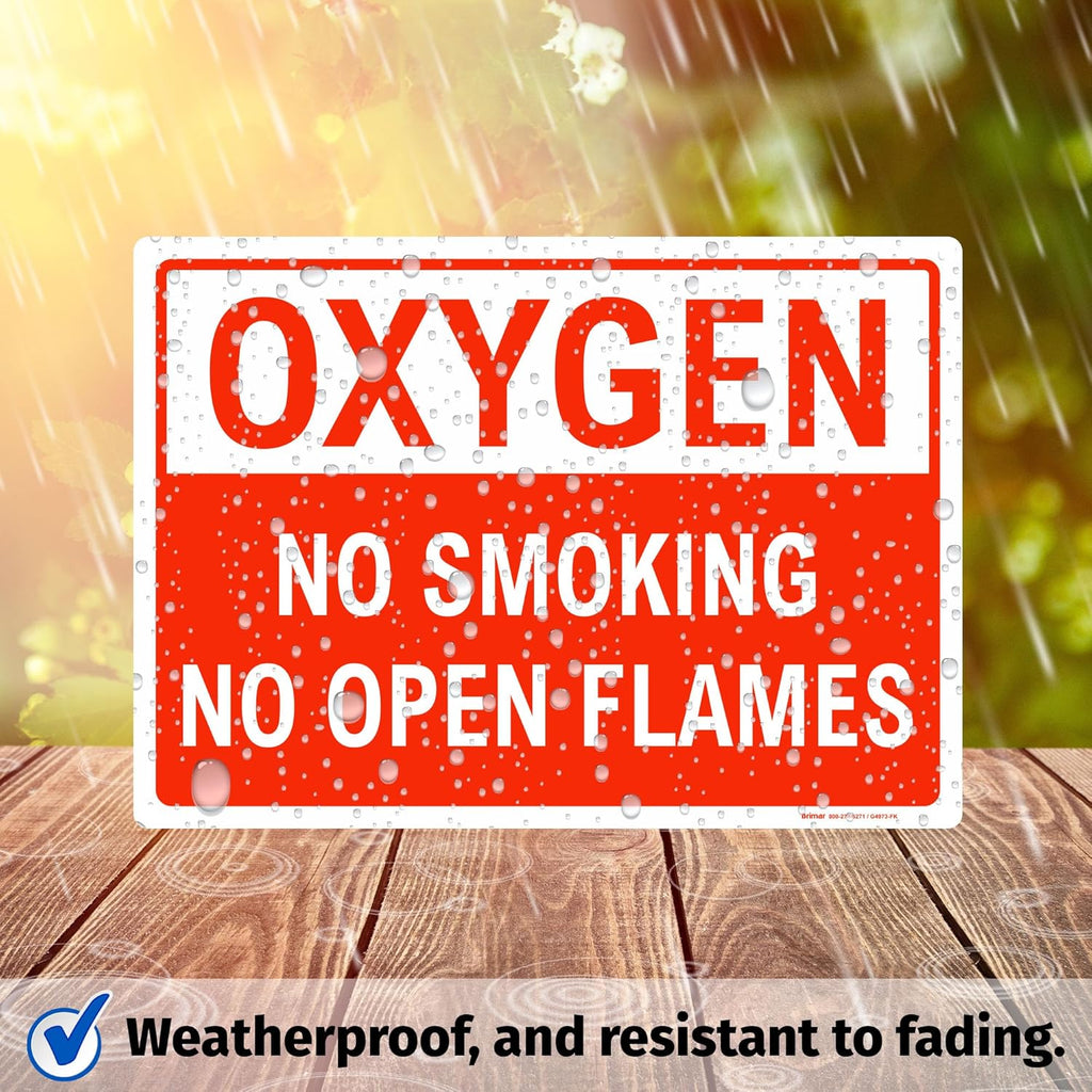 Brimar - 10 x 7" - Oxygen No Smoking No Open Flames Sign - 3.5 Mil InfiniStick™ Vinyl Label - Clear Message - Easy Installation