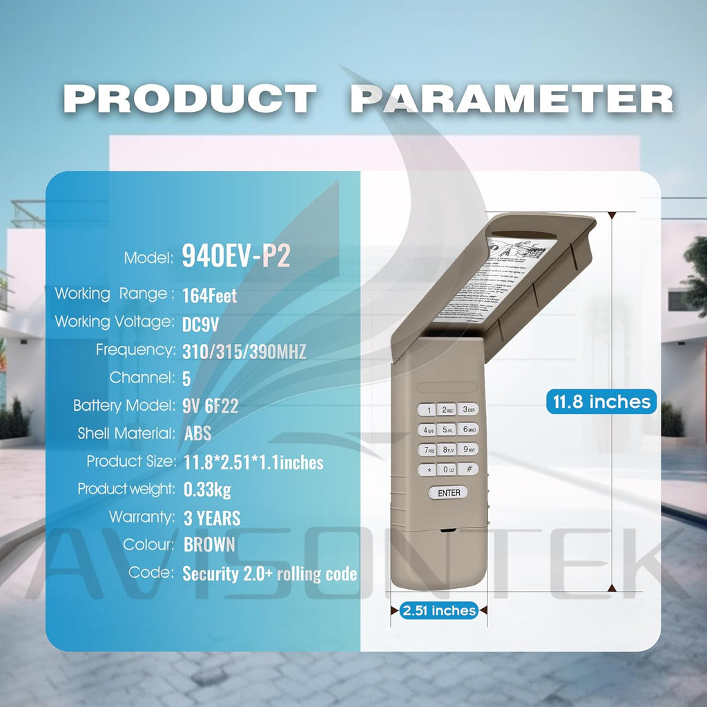 Chamberlain LiftMaster Craftsman Universal Wireless Garage Door Keypad 940EV-P2 940ESTD, Security+2.0 MyQ【3-Year-Warranty】