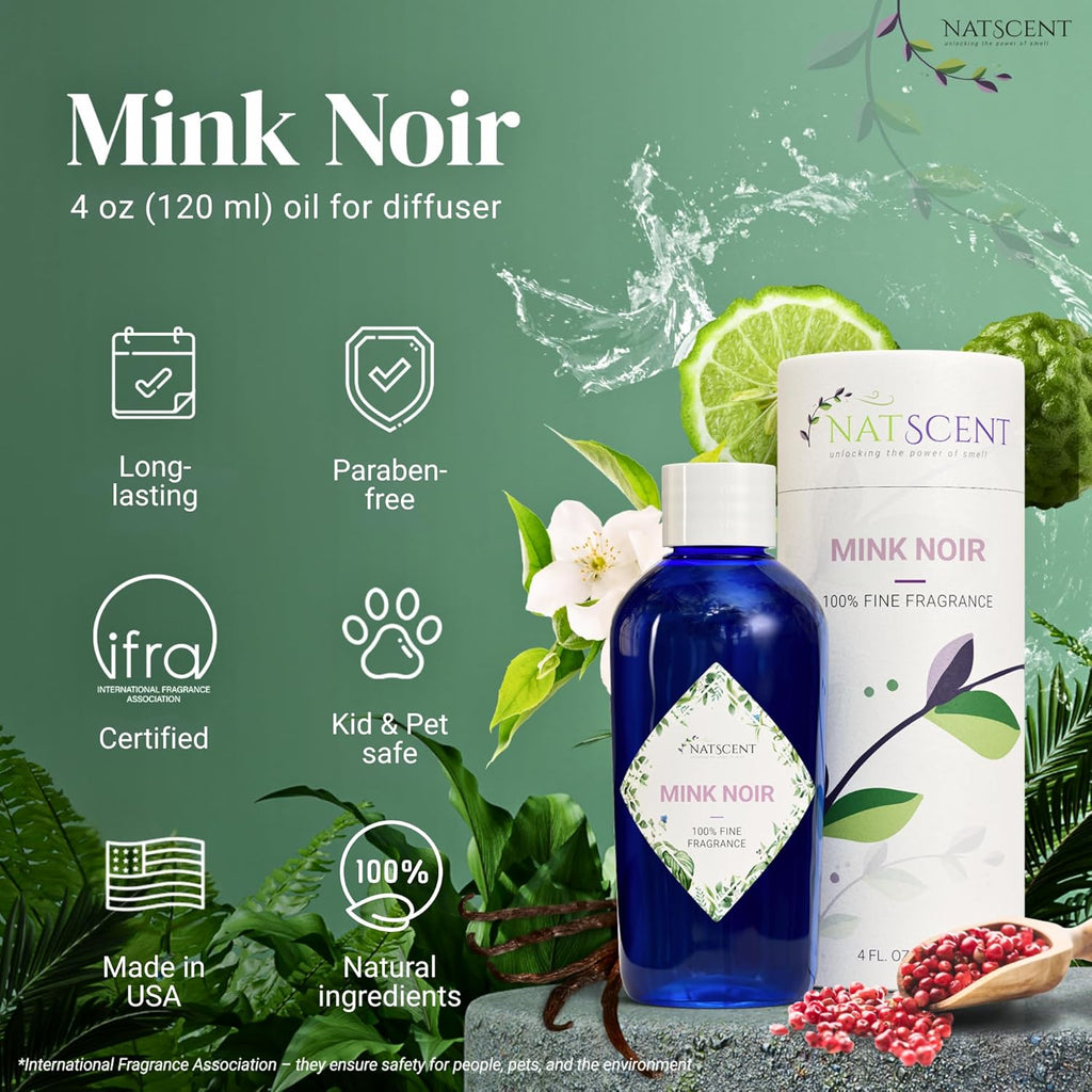 Mink Noir Essential Oils for Diffusers for Home, Nature-derived Vanilla Essential Oil, Long-Lasting & Family-Friendly Diffuser Oils Scents, IFRA Certified, Cold Air & Ultrasonic - 4 oz
