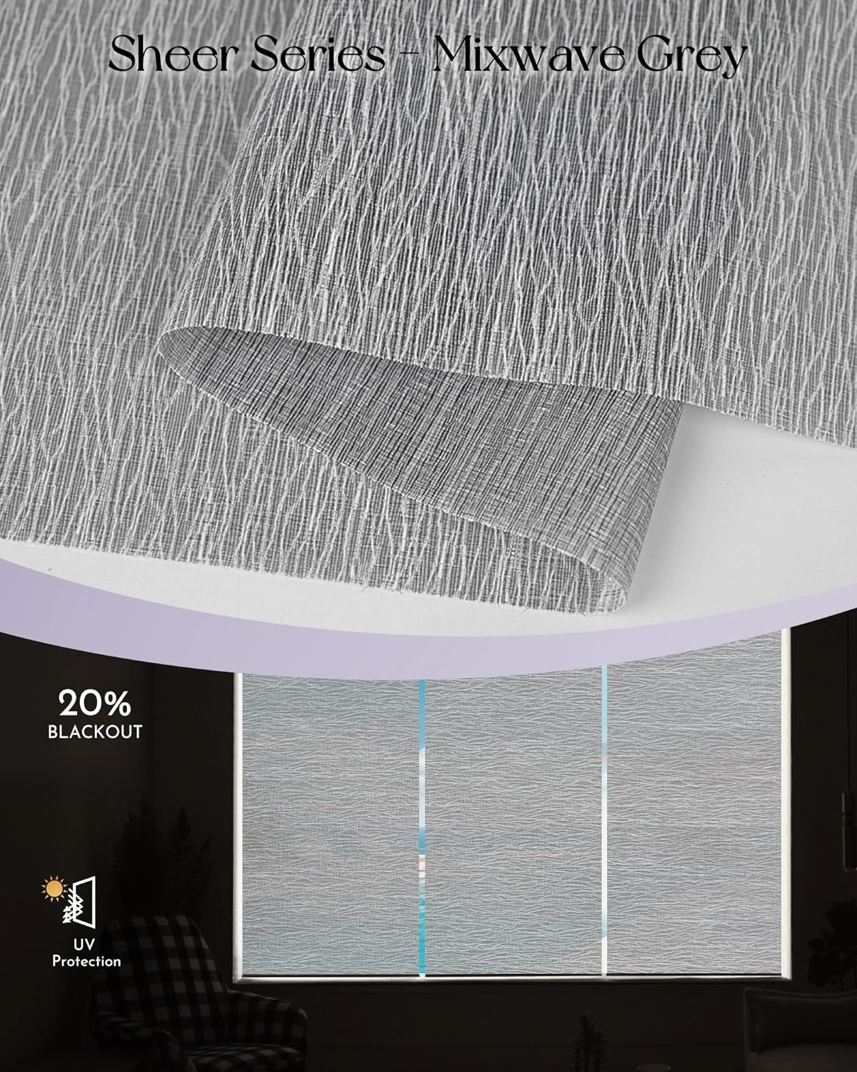Graywind Motorized Light Filtering Shades Compatible with Alexa Google Hardwired WiFi Smart Half Shading Remote Control Automated Blinds Electric Window Shades, Custom Size (Mixwave Grey)