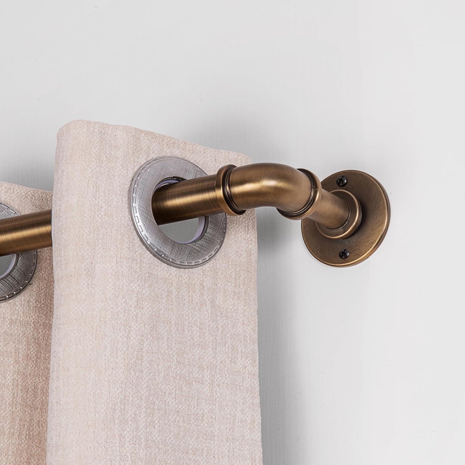 Industrial Curtain Rods 18 to 120 in,Blackout Curtain Rod,Adjustable Length,1 in Diameter Pipe,Wall or Ceiling Mounted,for Bedroom and Living Room (Antique Brass18” to 120”)
