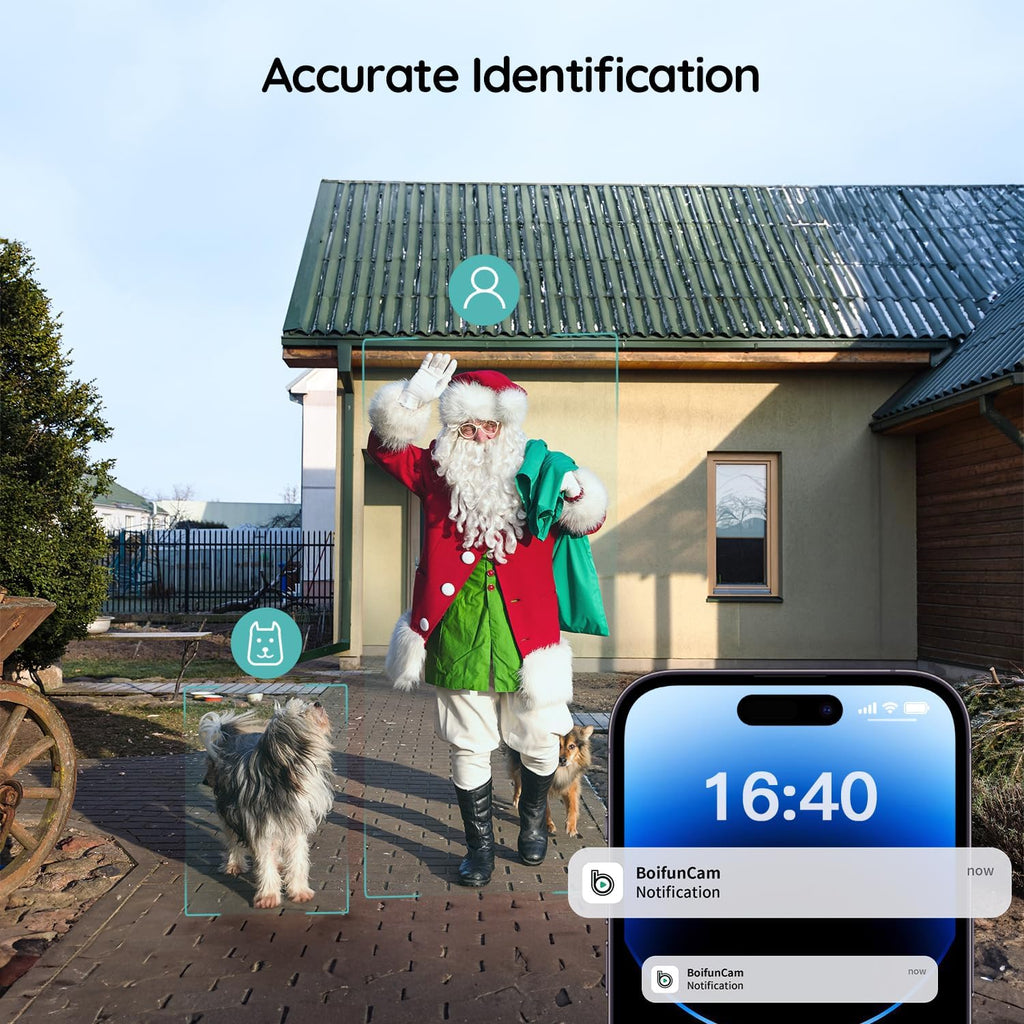 BOIFUN Doorbell Camera Wireless – No Subscription Required, 2K HD, 166° Wide View, 2.4 GHz Wi‑Fi Only, HDR Night Vision, Motion Alerts, Two‑Way Audio & Battery Video Doorbell with Chime