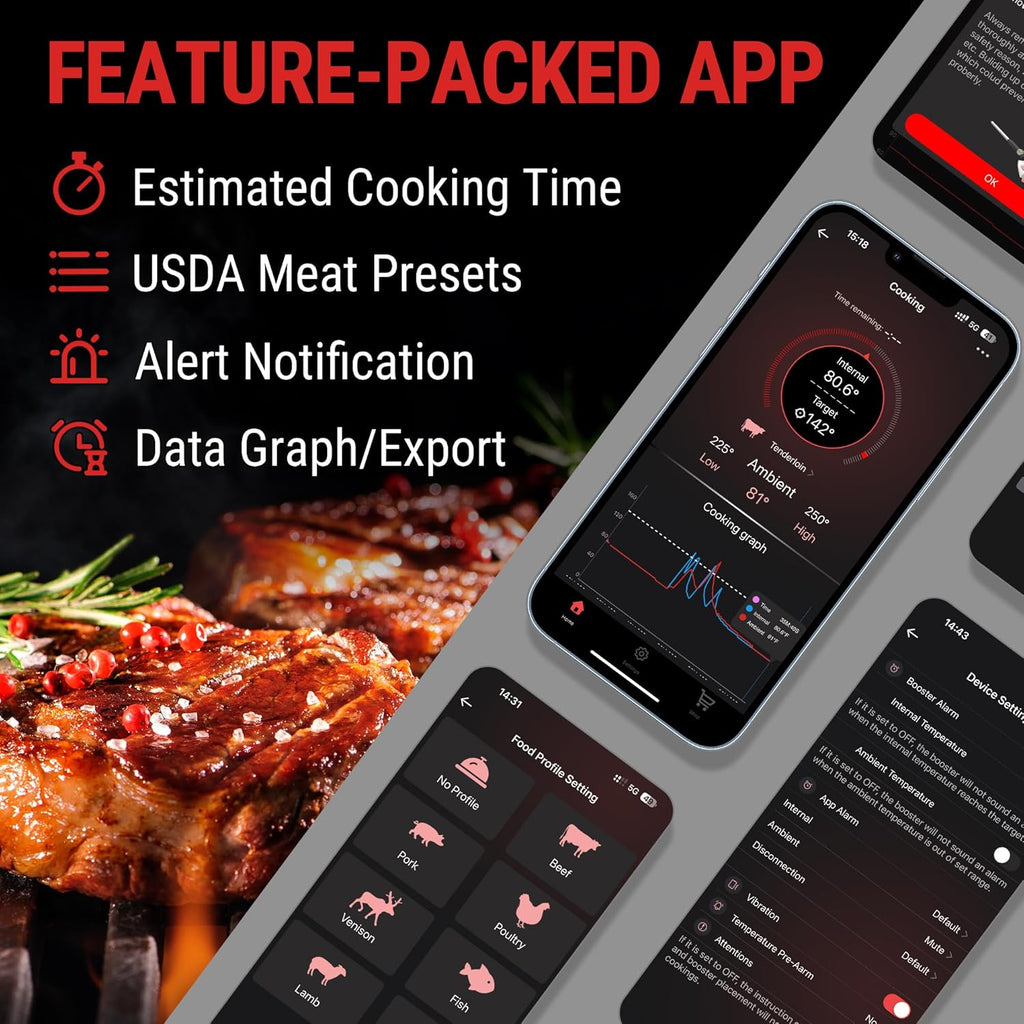 ThermoPro TempSpike Wireless Meat Thermometer for Grilling and Smoking, 500ft Bluetooth Meat Thermometer with Wireless Probe, Ideal for Sous Vide Smoker Rotisserie BBQ Oven Smoker