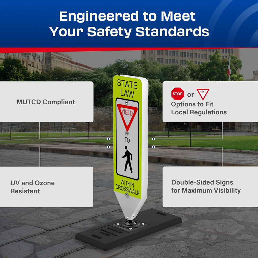Impact Recovery - In-Street Pedestrian Crossing Signs - Street Sign - Road Safety Yield Sign with Portable Base