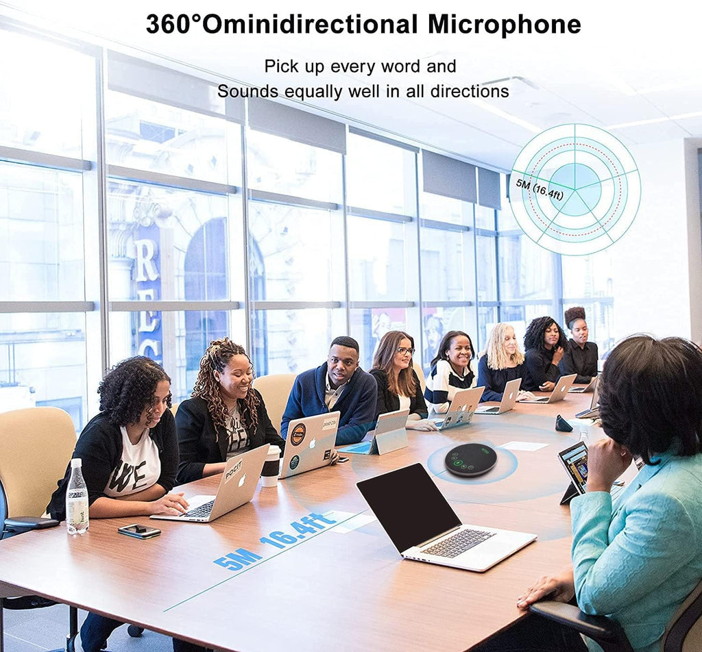 TONGVEO Bluetooth Speakerphone Conference Microphones, Wireless Conference Speaker 360°Voice Pick up with 4 AI Noise Cancellation Mics USB/Dongle/Bluetooth Connection 8 Hour Call Time for 8-12 People