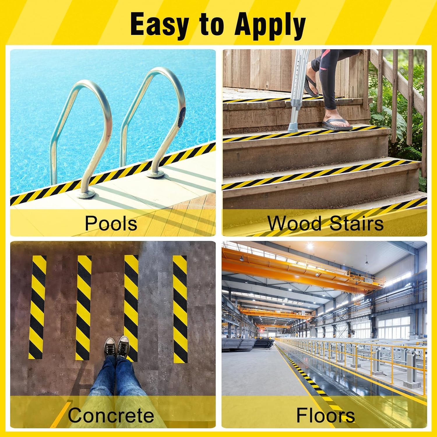 COSIMIXO 8" x 35Ft Black&Yellow Heavy Duty Anti Slip Tape for Stairs Outdoor/Indoor Waterproof Grip Tape Safety Non Skid Roll for Stair Steps Traction Tread Staircases Non Slip Strips