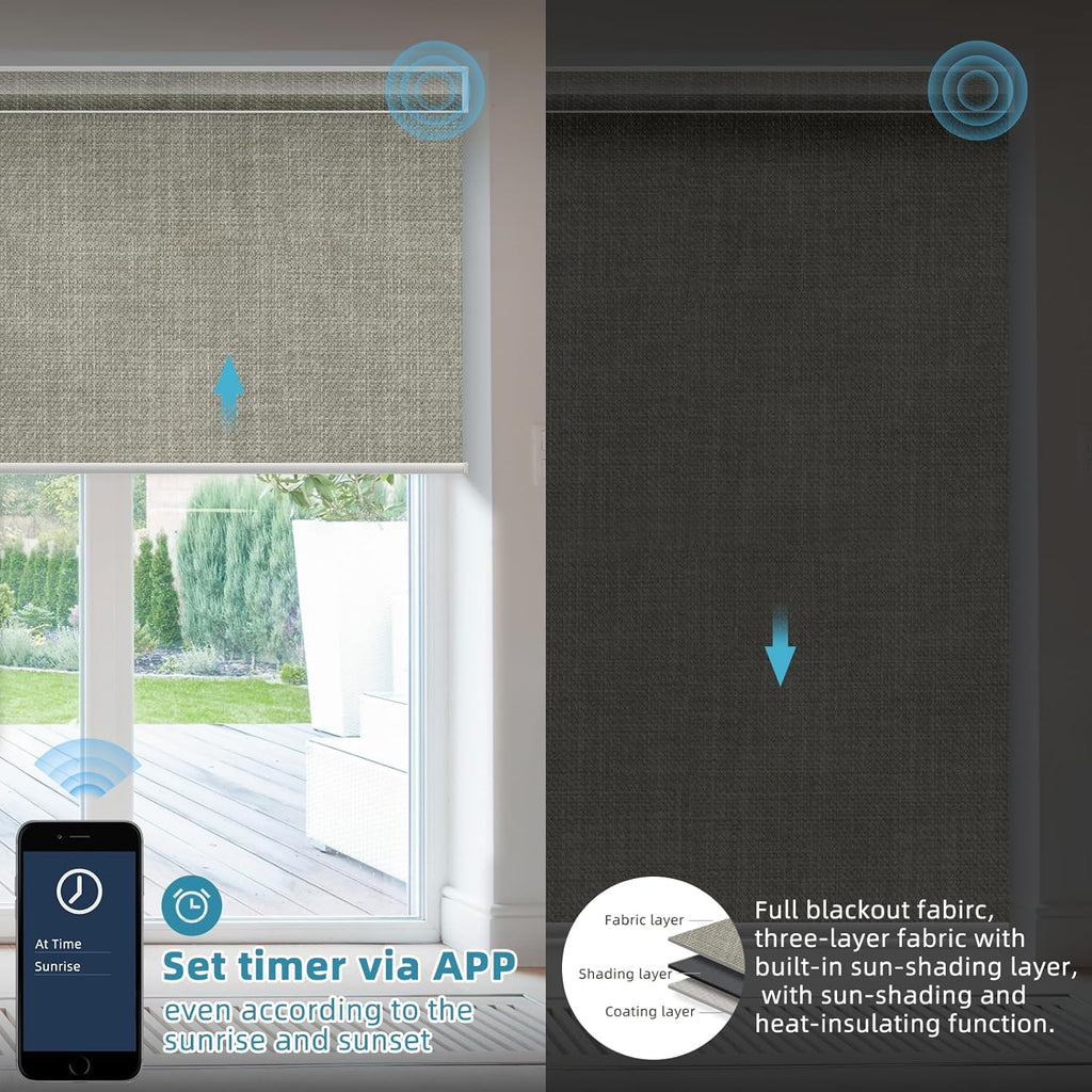 SmartWings Motorized Smart Blinds with Remote, Custom Automatic 100% Blackout Roller Shade Compatible with Alexa/Homekit/Google, Electric Smart Blinds for Indoor Windows, Vigor Sage