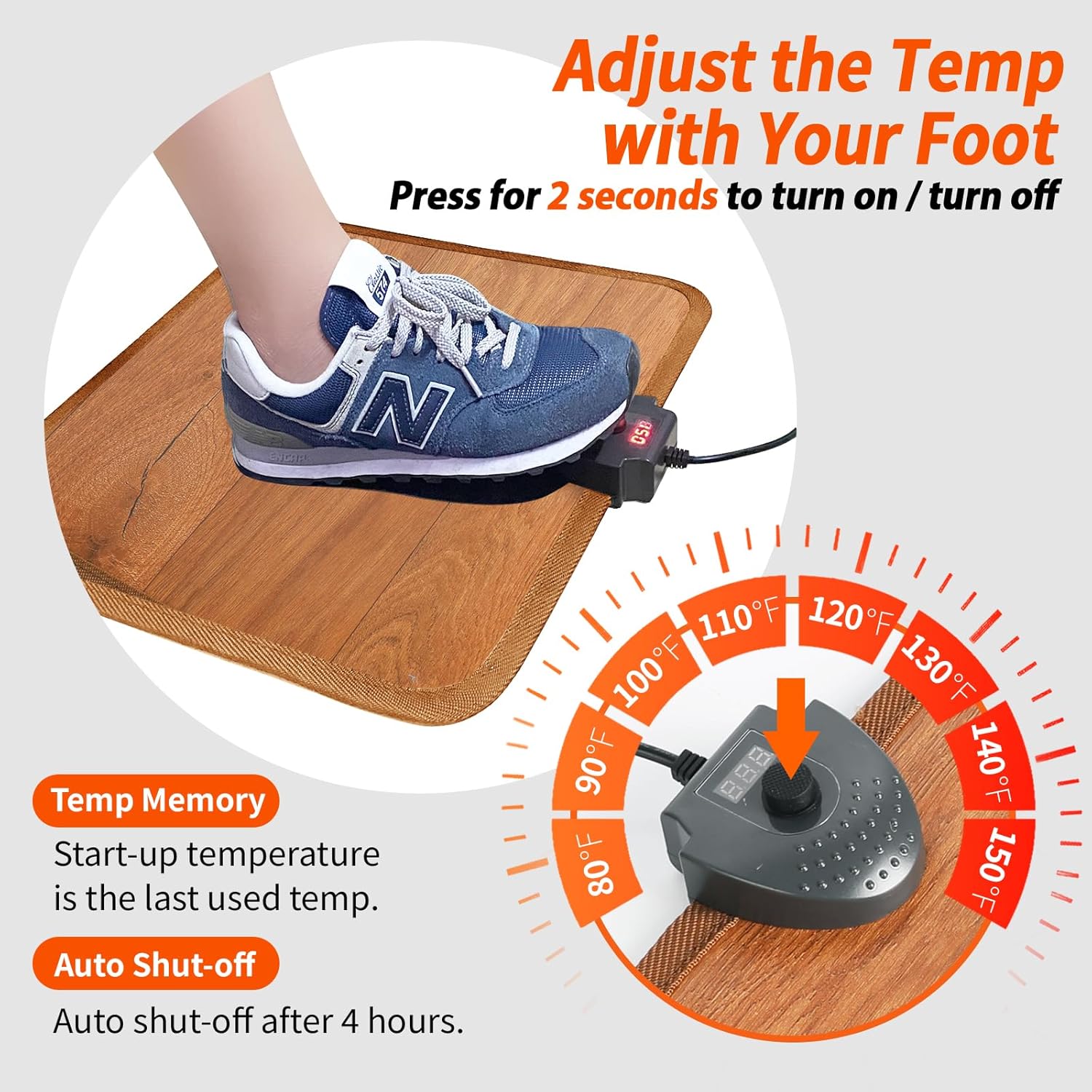 Heated Floor Mat Under Desk for Foot Warmer - Wider 110V Adjustable Temperature Electric Space Heaters Heating Pad - Carbon Crystal & Energy Saving Feet Warmers for Office,Home (Wood Grain)