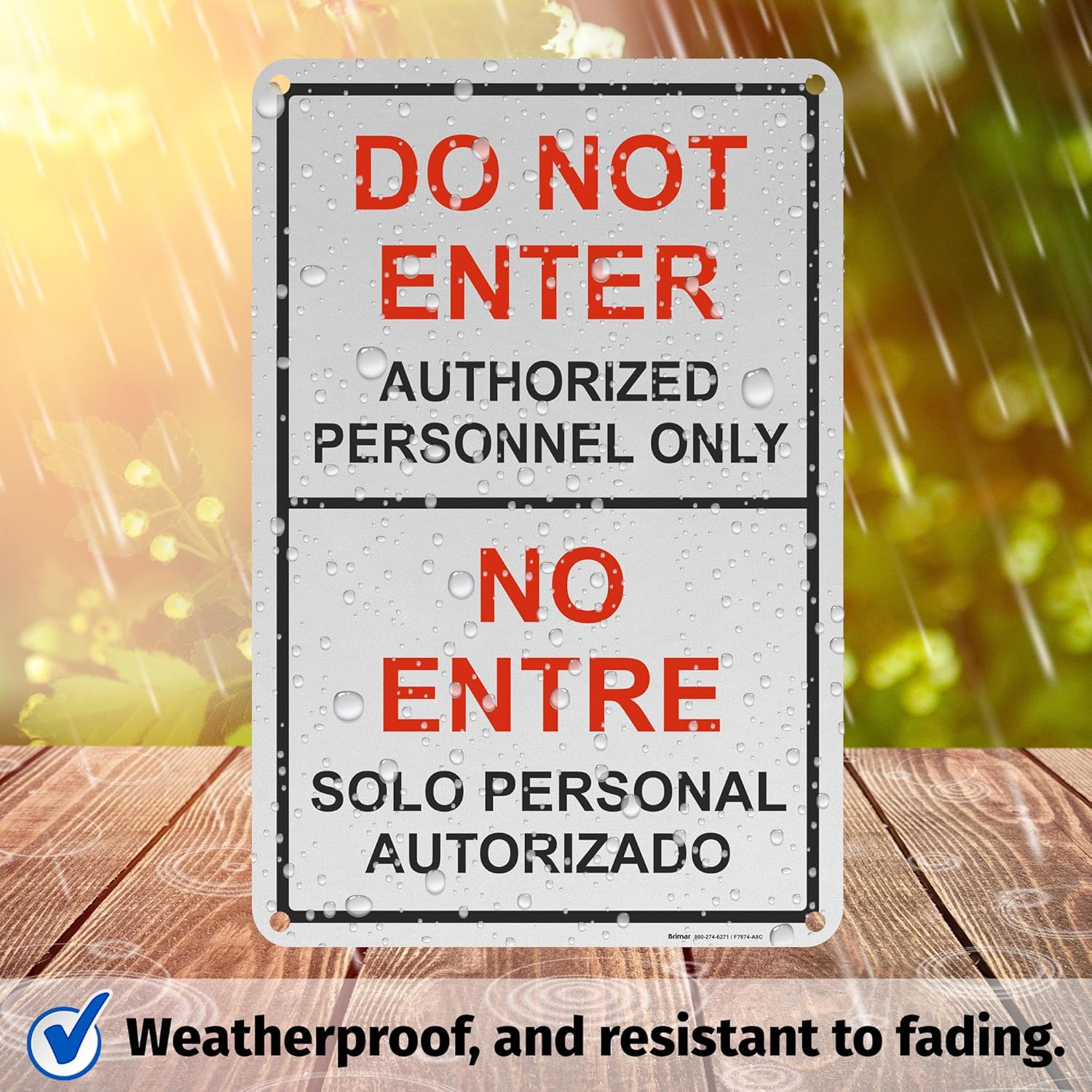 Brimar - 12" x 18" - Bilingual Do Not Enter Authorized Personnel Only Sign - .063″ Engineering Grade Reflective Aluminum - Clear Warning - Easy Installation