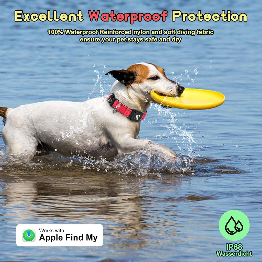 GPS Dog Collar Tracker 2-in-1,Reflective Waterproof Pet Collar,iOS-Only,No Monthly Fees,Unlimited Range,Ideal for Dog Tracking pet Tracker,for Small Dogs(S (12.6"-16.5" Width:0.78"), Red)