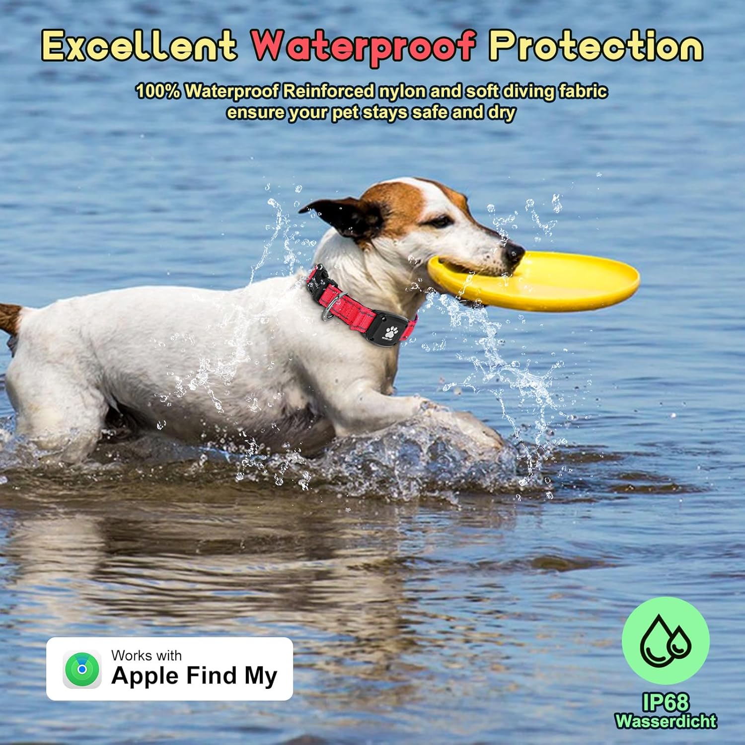 GPS Dog Collar Tracker 2-in-1,Reflective Waterproof Pet Collar,iOS-Only,No Monthly Fees,Unlimited Range,Ideal for Dog Tracking pet Tracker,for Small Medium Large Dogs(L (16.6"-24"), Red)