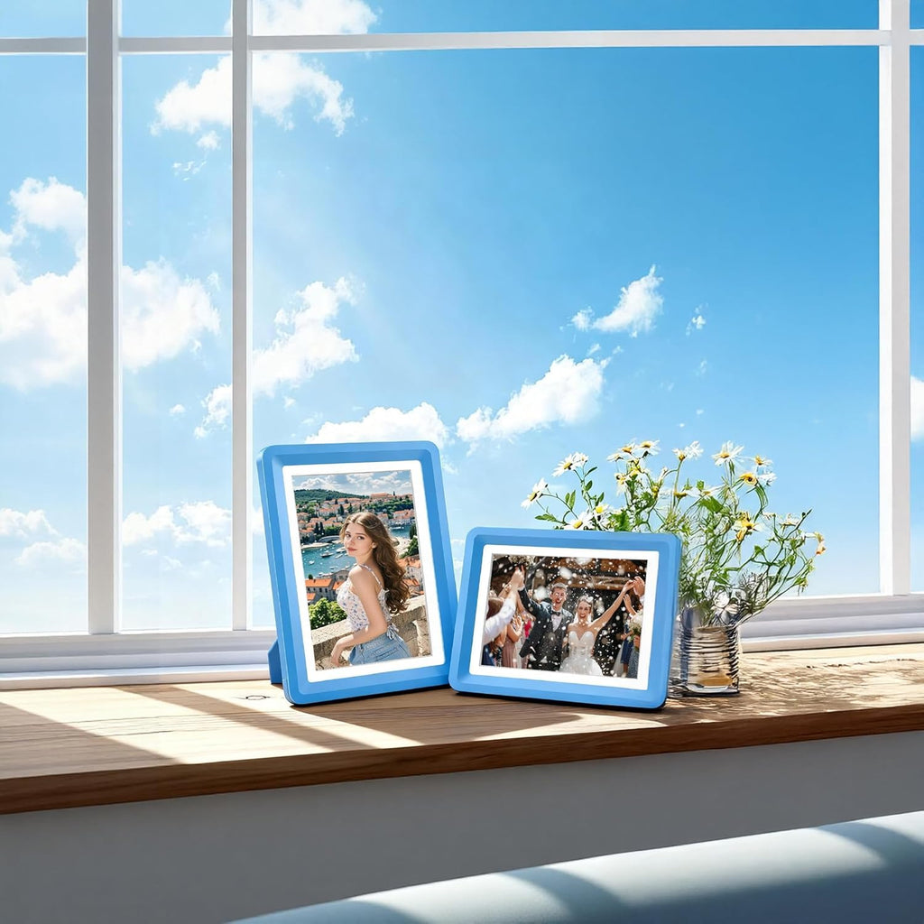Blue 5x7 Picture Frame with Acrylic Front 4 Pack, ABS Frame for 5x7 or 4x9 Photos, Shatterproof UV-Resistant Tabletop Photo Frame, Vertical/Horizontal Display for Home Décor