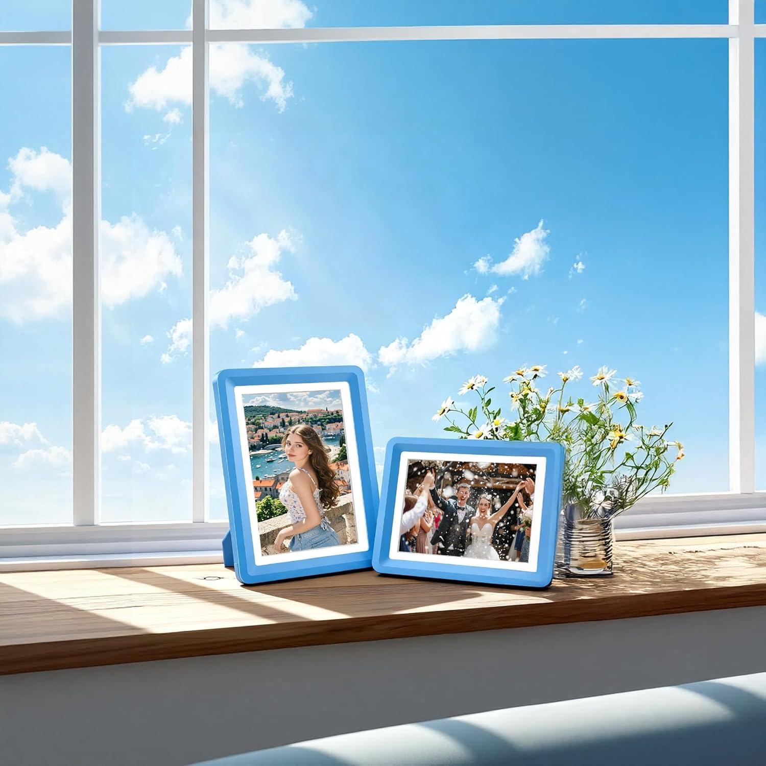 5x7 Picture Frame with Acrylic Front, ABS Frame for 5x7 or 4x6 Photos, Shatterproof UV-Resistant Tabletop Photo Frame, Vertical/Horizontal Display for Home Décor, Blue-v1