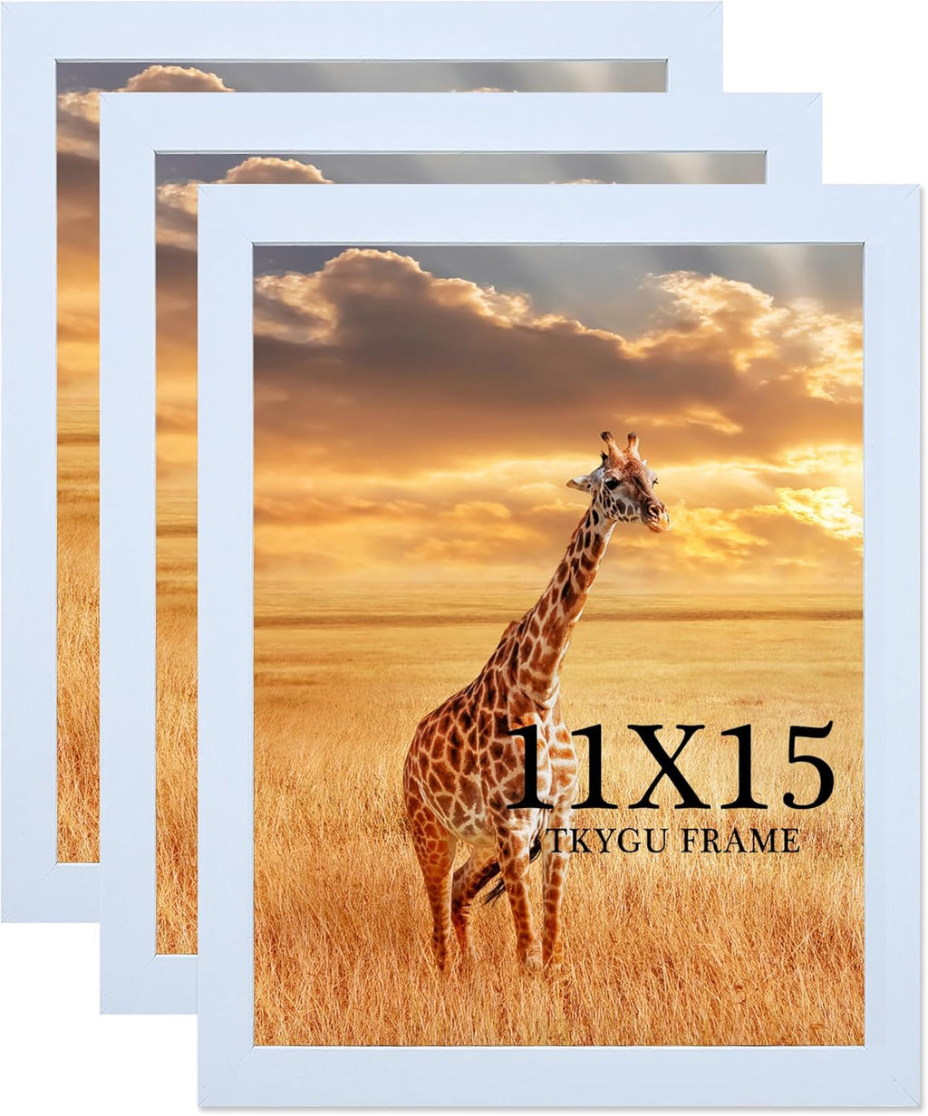 11x15 Picture Frame Set of 3,Wooden Frame 15x11 Wall Gallery Poster Photo frame white with Durable Shatter Resistant Plexiglass for Wall Mounting Family -friend- wedding best gift