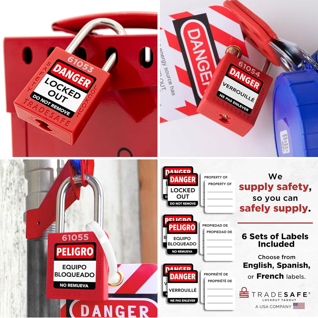TRADESAFE Lockout Tagout Locks Set - 7 Red Loto Locks, Lockout Locks Keyed Different, 1 Key Per Lock, OSHA Compliant Lock Out Tag Out Padlocks, Safety Padlocks for Electrical Lockout Tag Out Kits