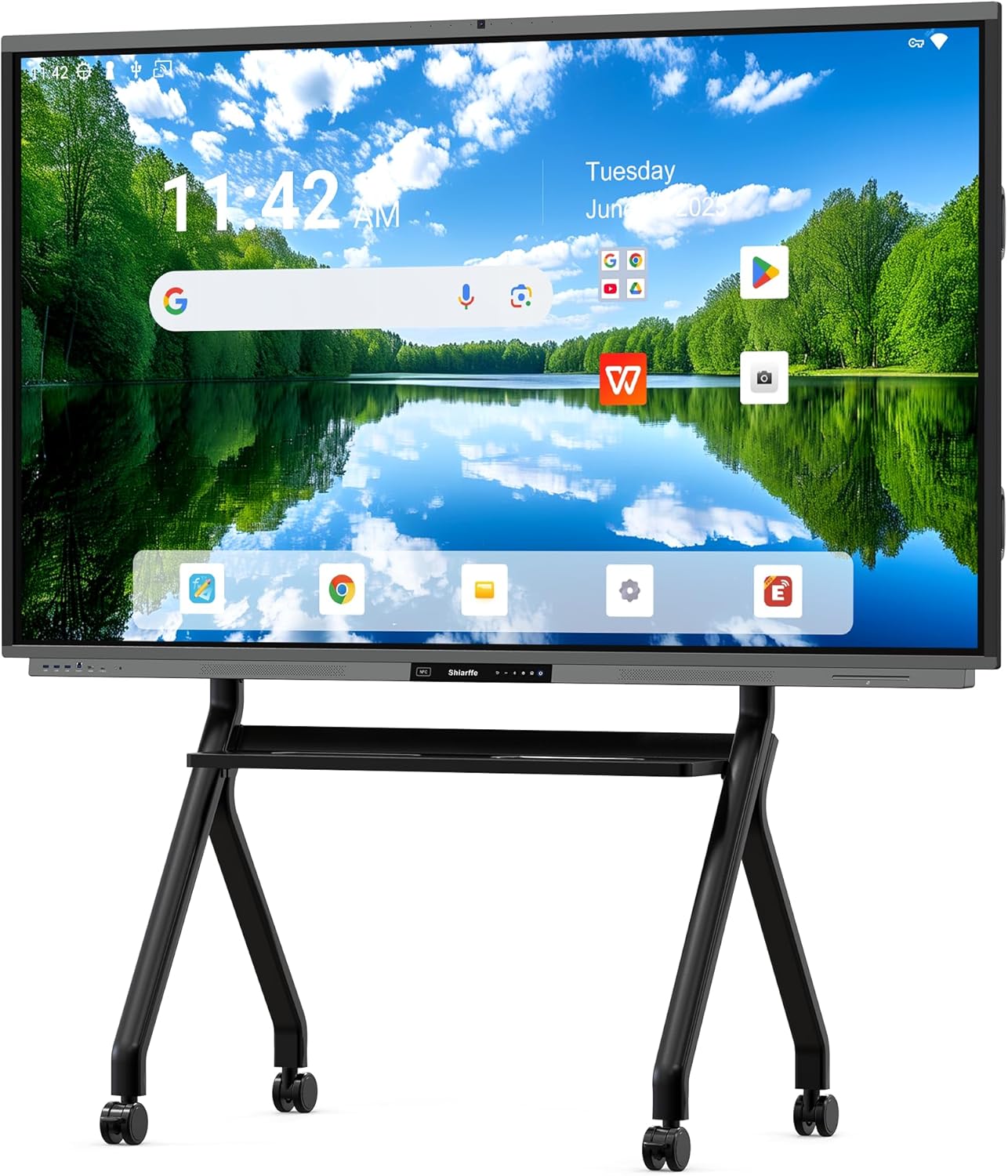 Shiarffe R9 Ultra 86 Inch 4K Smart Board with Stand EDLA-Certified Digital Whiteboard, Touchscreen Interactive Display Built-in AI Camera for Classroom Office Hybrid Work Home, Android OS
