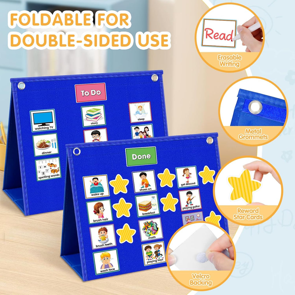 Large Visual Schedule for Kids with Autism Chore Chart for Kids Daily Routine Chart Autism Learning Materials Toddler Planning Board Visual Schedule for Classroom, Home with 124 Cards (Blue)
