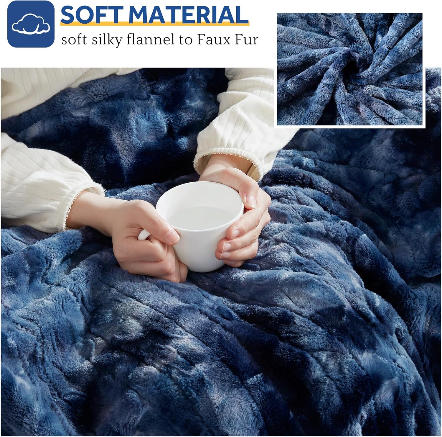 Sealy Electric Blanket Heated Throw, Faux Fur Heating Blanket with 6 Heat Settings & 2-10 Hours Auto Shut Off, Fast Heating & ETL Certification, 50x60 Inch, Navy Blue