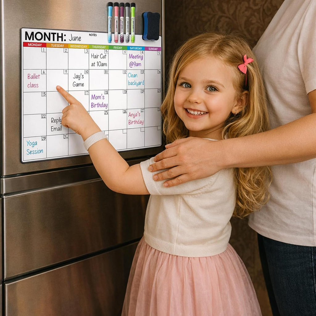 Refrigerator Calendar Magnetic Dry Erase - 17 x 12 iches Magnet Calendar for Fridge, Monday Start | Family Schedule Board, to-Do List & Work | Include 5 Markers & Eraser by Freedom Mastery