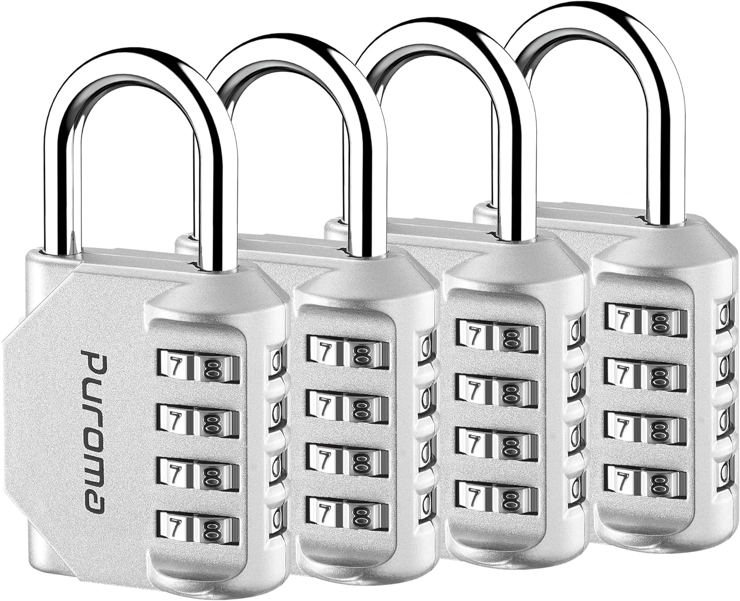 Puroma 4 Pack Combination Lock for Locker 4 Digit Outdoor Waterproof Padlock for School, Gym, Sports, Fence, Toolbox, Gate, Case, Outdoor, Hasp Storage, Cabinets (Silver)