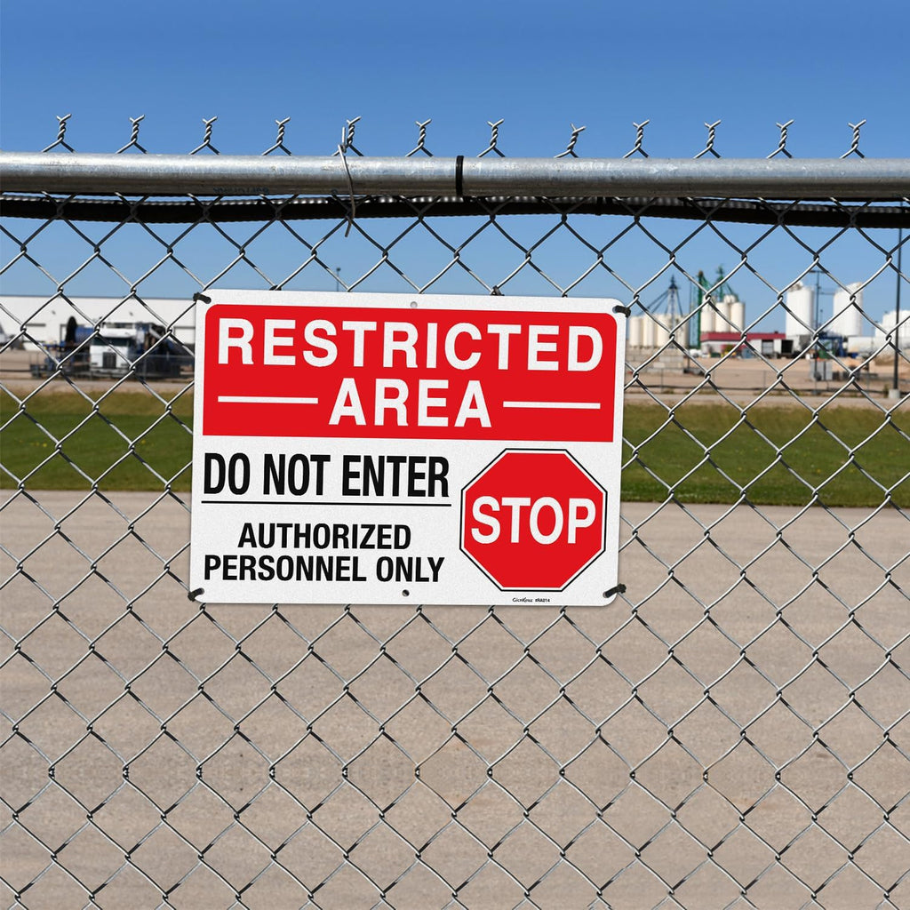 GicnKeuz Large "Restricted Area - Do Not Enter, Authorized Personnel Only" Metal Signs, 14 x 10 Inches Reflective Aluminum Signs, Fade Resistant/Waterproof, Easy to Install, Outdoor Use (2-Pack)