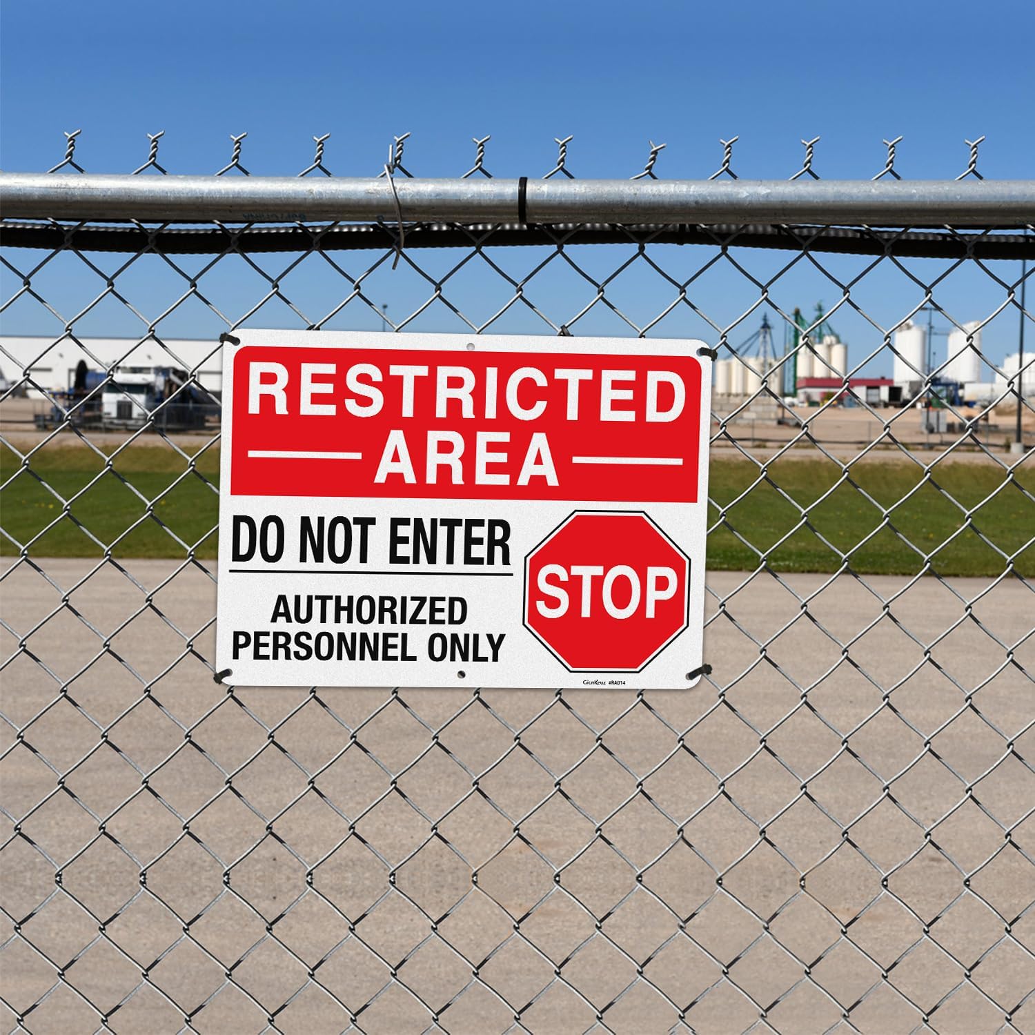 GicnKeuz Large "Restricted Area - Do Not Enter, Authorized Personnel Only" Metal Signs, 14 x 10 Inches Reflective Aluminum Signs, Fade Resistant/Waterproof, Easy to Install, Outdoor Use (2-Pack)