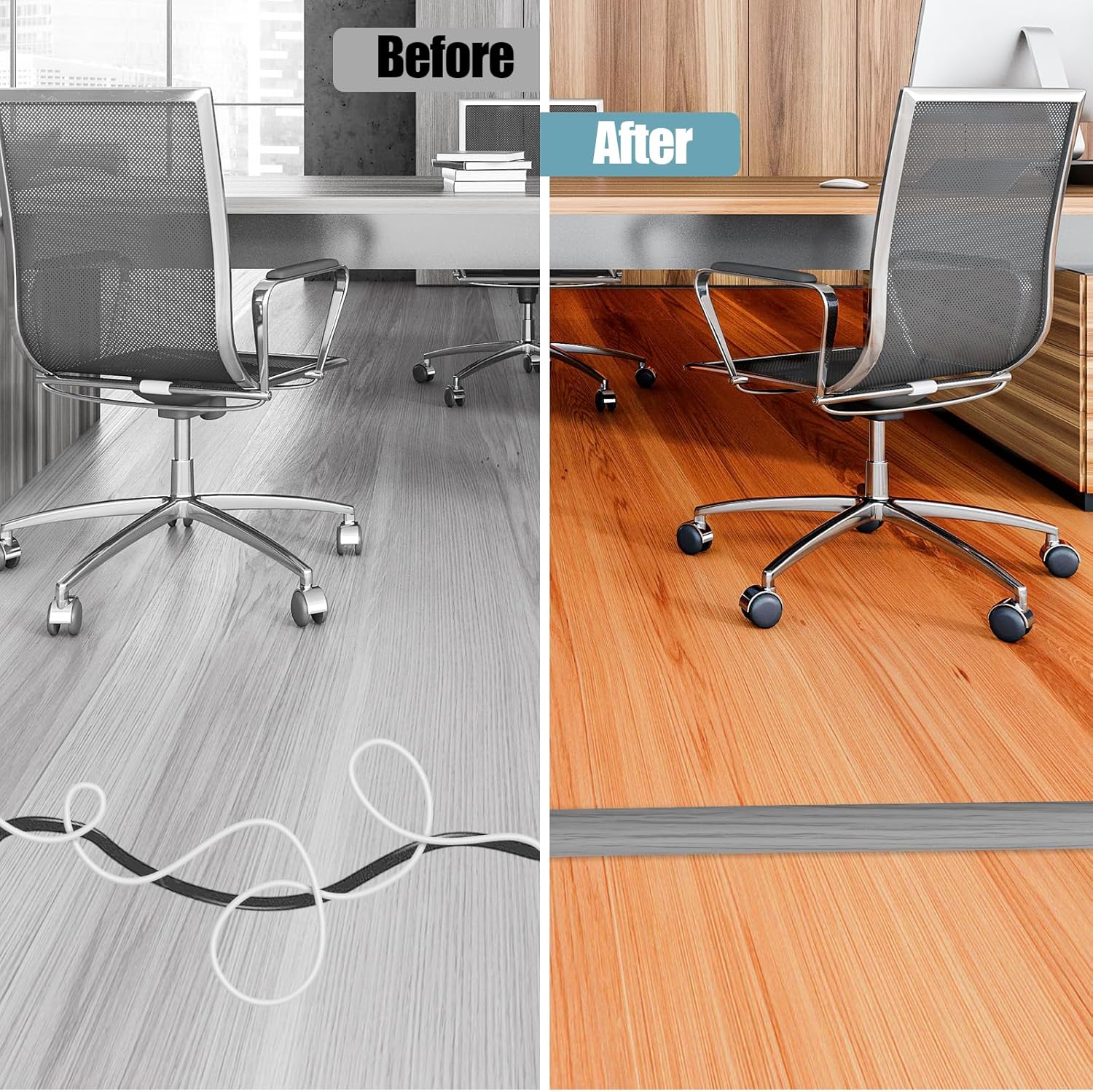 Floor Cord Cover Self Adhesive Cord Hider,10FT Cable Management, Extension Strip Protector for Wires, Prevent Cable Trips for Offices, Gyms, Exhibitions Cavity:0.39"(W) x 0.27"(H) Gray Wood