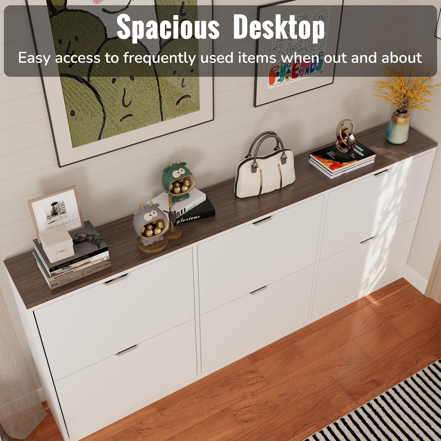 70.9" W Large Shoe Storage Cabinet with 6 Flip Drawers, White Shoe Organizer Cabinet for Up to 36 Pairs, Narrow Shoe Cabinet for Entryway, Hallway, Living Room