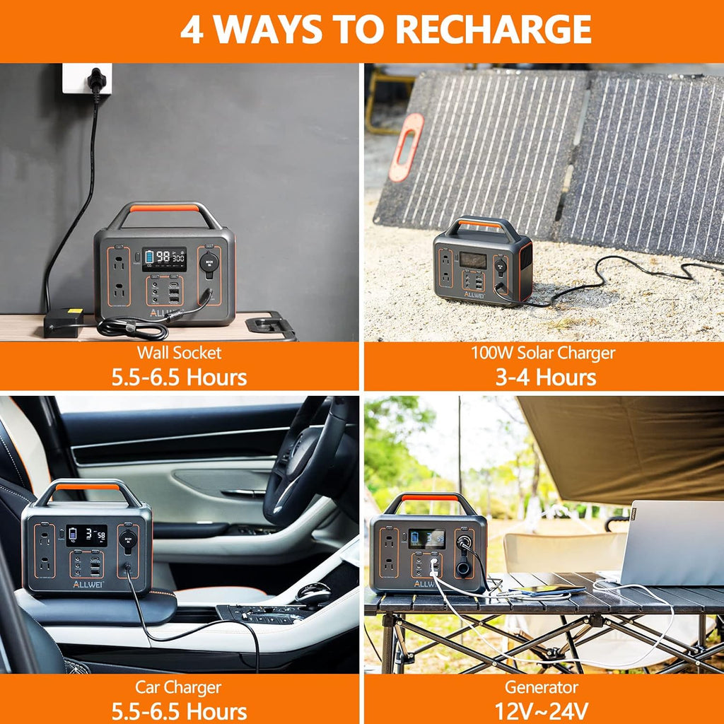 ALLWEI 300W Solar Generator with 100W Solar Panel Included, 280Wh Portable Power Station with AC Outlet USB Port, Solar Powered Battery Generator for Outdoor Camping, Home Backup, Power Outage