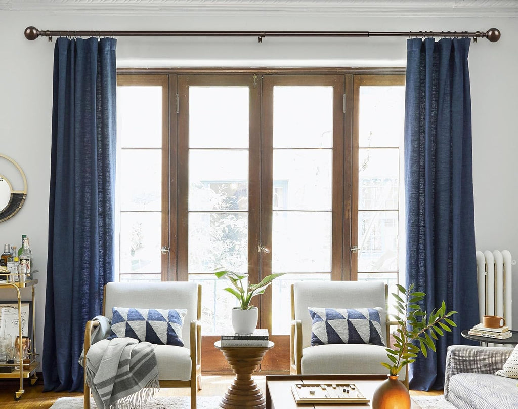 KAMANINA Bronze Curtain Rods for Windows 72 to 144 Inches, Long Curtain Rod 32 to 144 Inches (2.6-12ft), 7/8 Inch Decorative Drapery Rod with Round Finials
