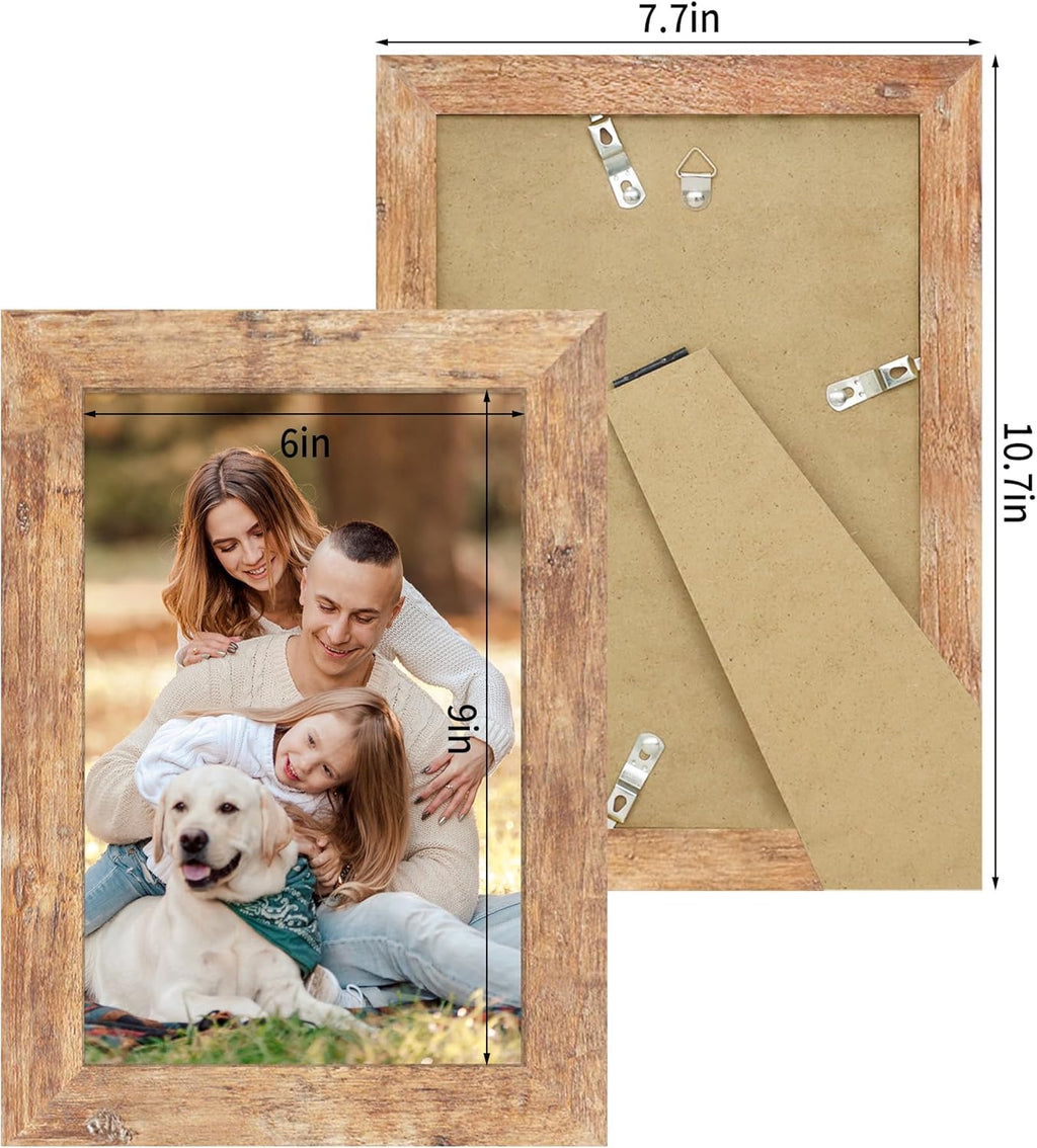 iRahmen 6x9 Picture Frame Set of 4 with High Definition Real Glass, Mixed Color Wood Photo Frames for Desktop Display and Wall Mounting