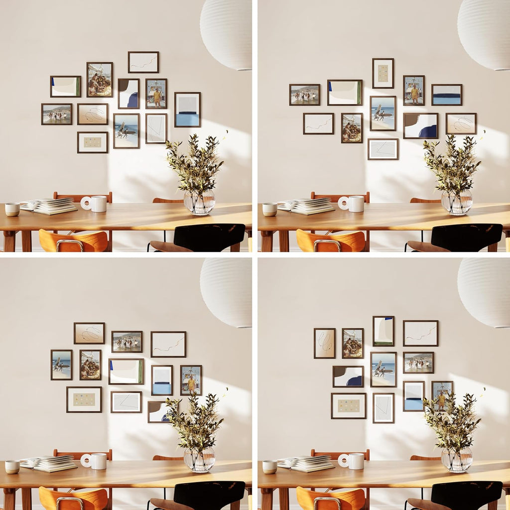 HAUS AND HUES Walnut Oak Wood Gallery Wall Tabletop Frames Made with Real American Oak and Shatter-free Plexiglass - Set of 11 (Eight 4x6, Three 5x7, Framed Walnut)