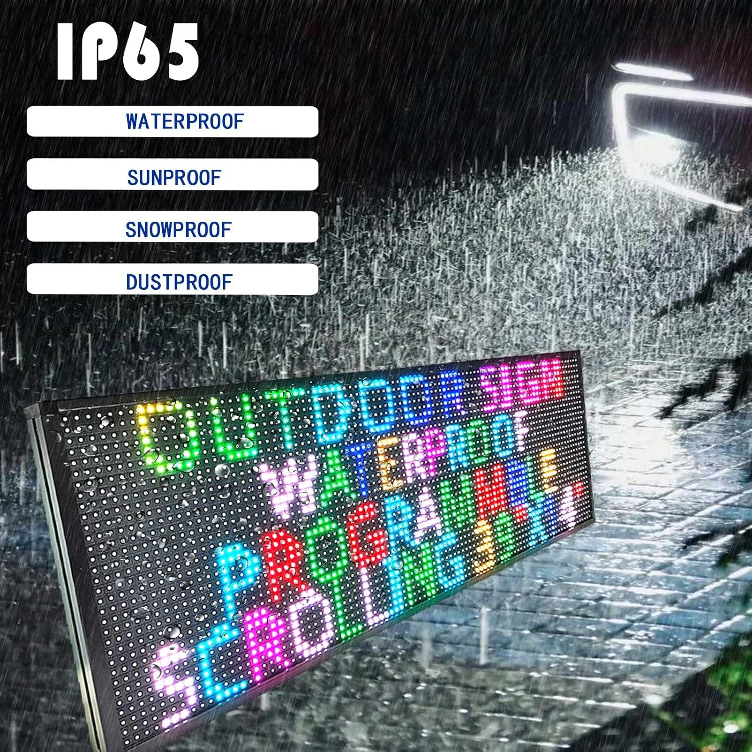 HS Programmable Scrolling Led Sign, Outdoor Digital Display Messsage Board, Full Color High Brightness WIFI Control,Text Customable, for Business Store Restaurant Public(P10 39''x14'')