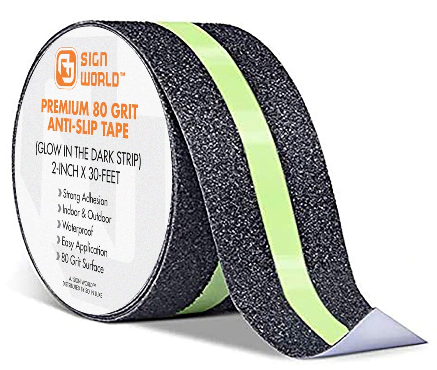 Best Anti-Slip Grip Tape, Black with Glow in The Dark Strip, 2" x 30 FT, 80 Grit, Industrial Grade, Indoor, Outdoor, Weatherproof (2-Inch x 30 Feet Roll)