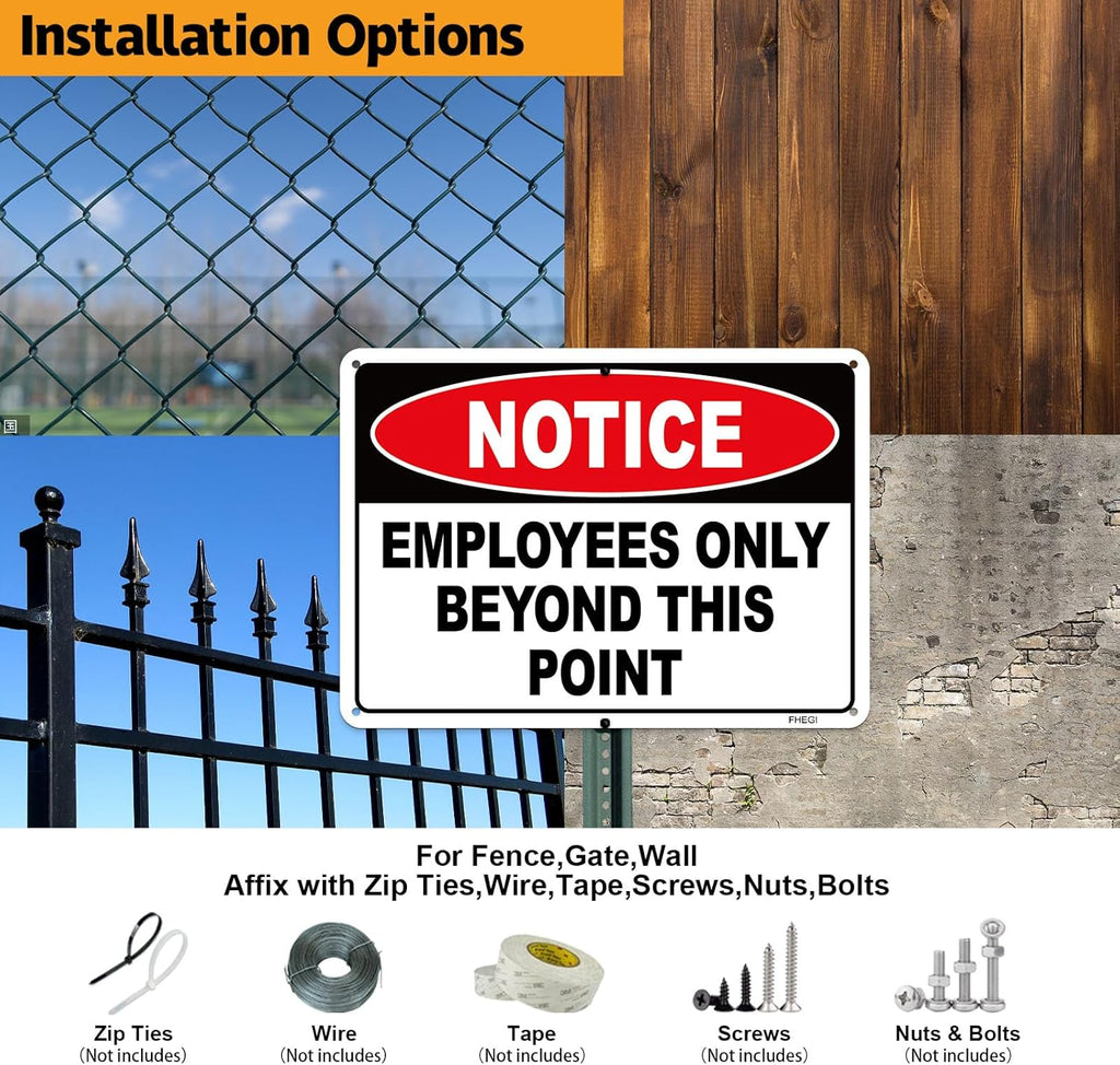 2PC Employees Only Beyond This Point Sign, 10 x 7 Inches - Aluminum - No Customers Allowed In Work Area For Door, Do Not Enter, Restricted Area Sign