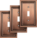 Henne Bery Sunken Pearls Heavy Duty Decorative Wall Plate Switch Plate Outlet Cover (Single Toggle, 3 Pack, Antique Copper)