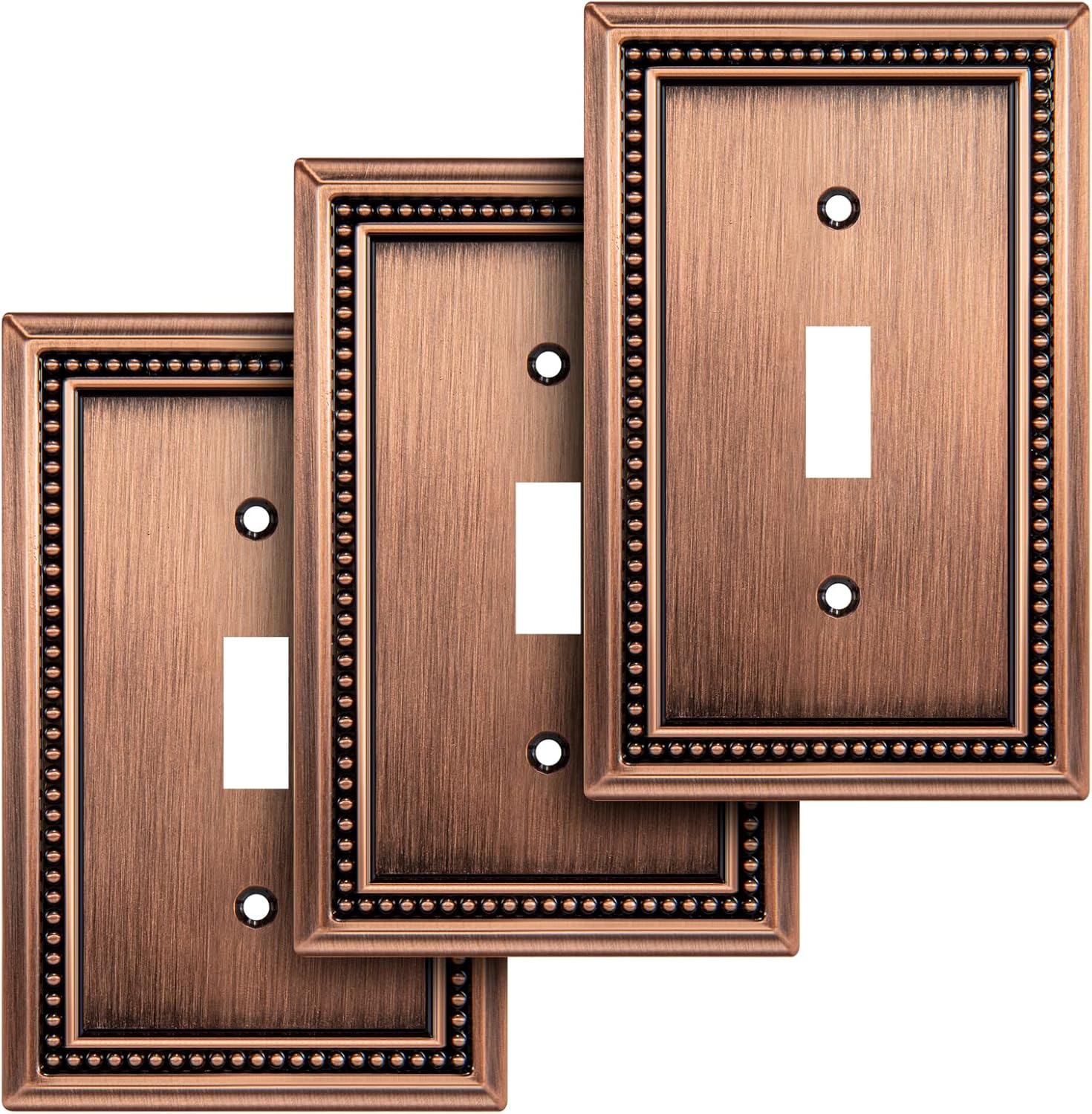 Henne Bery Sunken Pearls Heavy Duty Decorative Wall Plate Switch Plate Outlet Cover (Single Toggle, 3 Pack, Antique Copper)