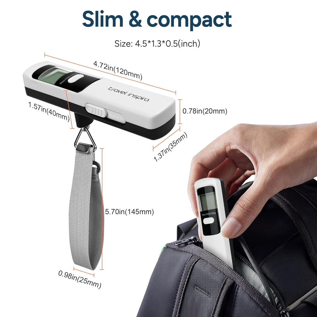 Battery-Free Luggage Scale, Suitcase Scale for Travel, 110 lbs/50 kg, Portable Handheld Weight Scale, No Batteries Needed