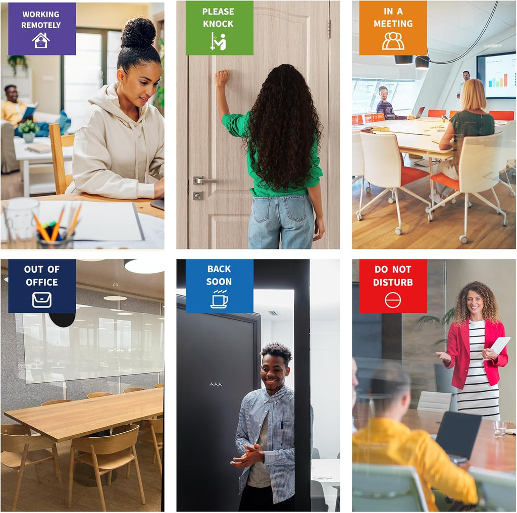 Office Door Signs-6 Options Door Signs In A Meeting Sign/Out Of Office/Do Not Disturb/Working From Home/Please Knock/Back Soon Privacy Slider Sign for Meeting & Conference Room