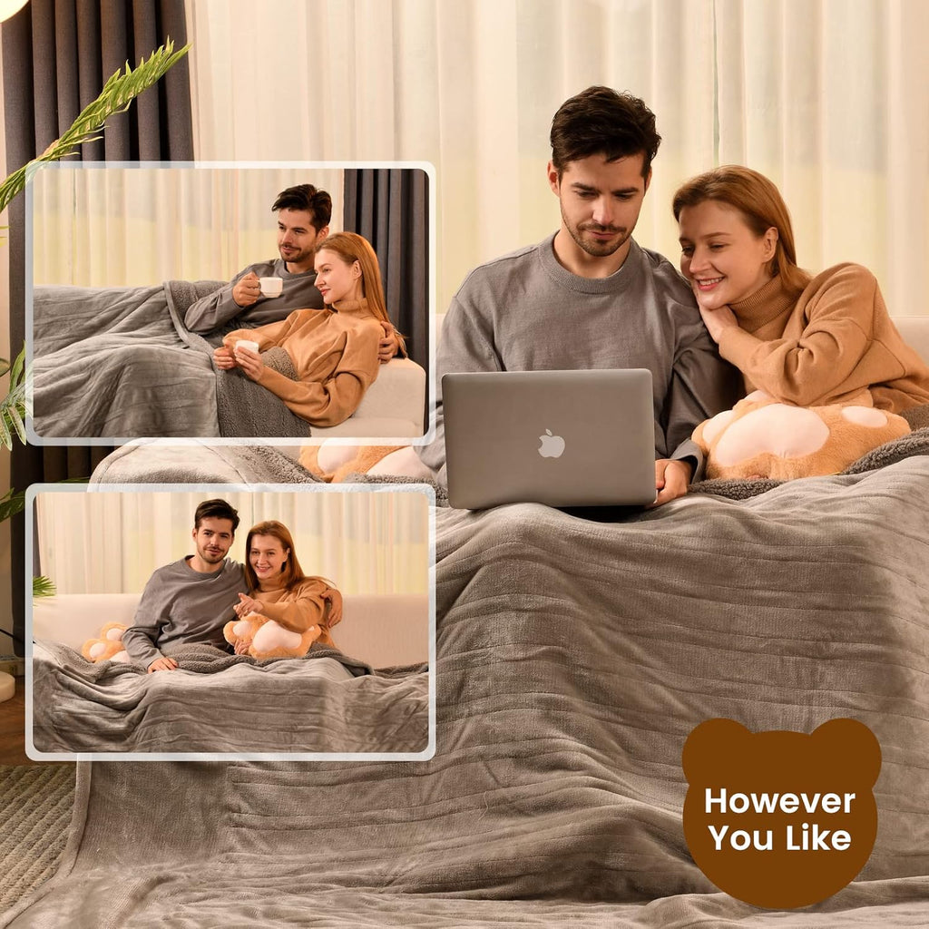 Bearhug Electric Blanket Twin Size 62" x 84", Velvet & Sherpa Heated Blanket, 5-Year Warranty, 10 Heating Levels & 1-12H Auto Off, Over-Heat Protect, ETL Certification, Machine Washable