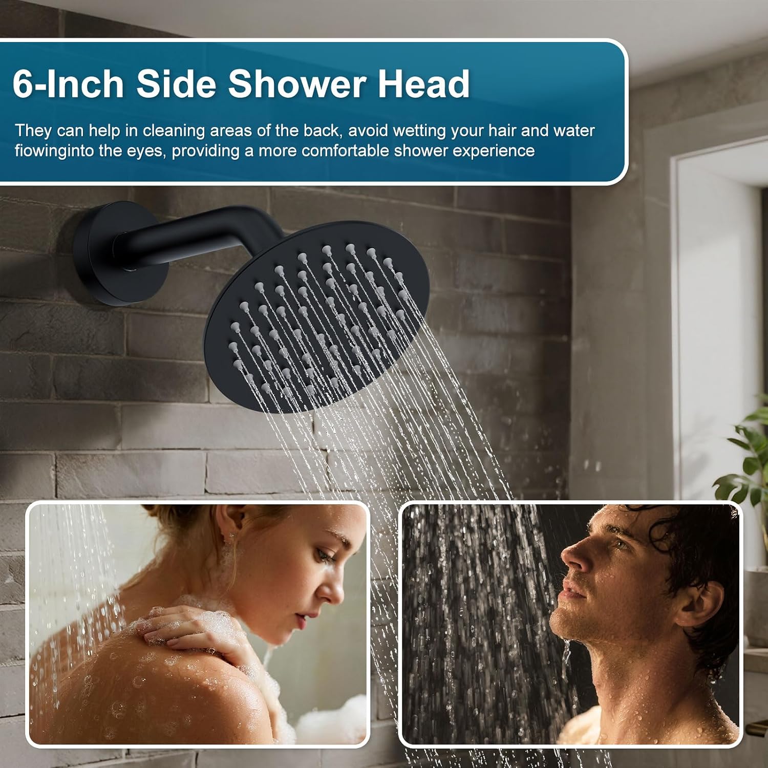 Shower System Shower Faucet Set Rainfall Shower Set with Valve 12+6" Dual Rain Shower Head with Handheld Ceiling Mount Wall Mount Shower Head Shower System, Matte Black