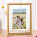 Axeman 8x10 Floating Picture Frame - Solid Oak Wood Picture Frame, Double Tempered Glass Photo Frame 2x3 4x6 5x7 6x8 8''x10'' Wood Frame, Wall Mount Or Tabletop Standing, Natural