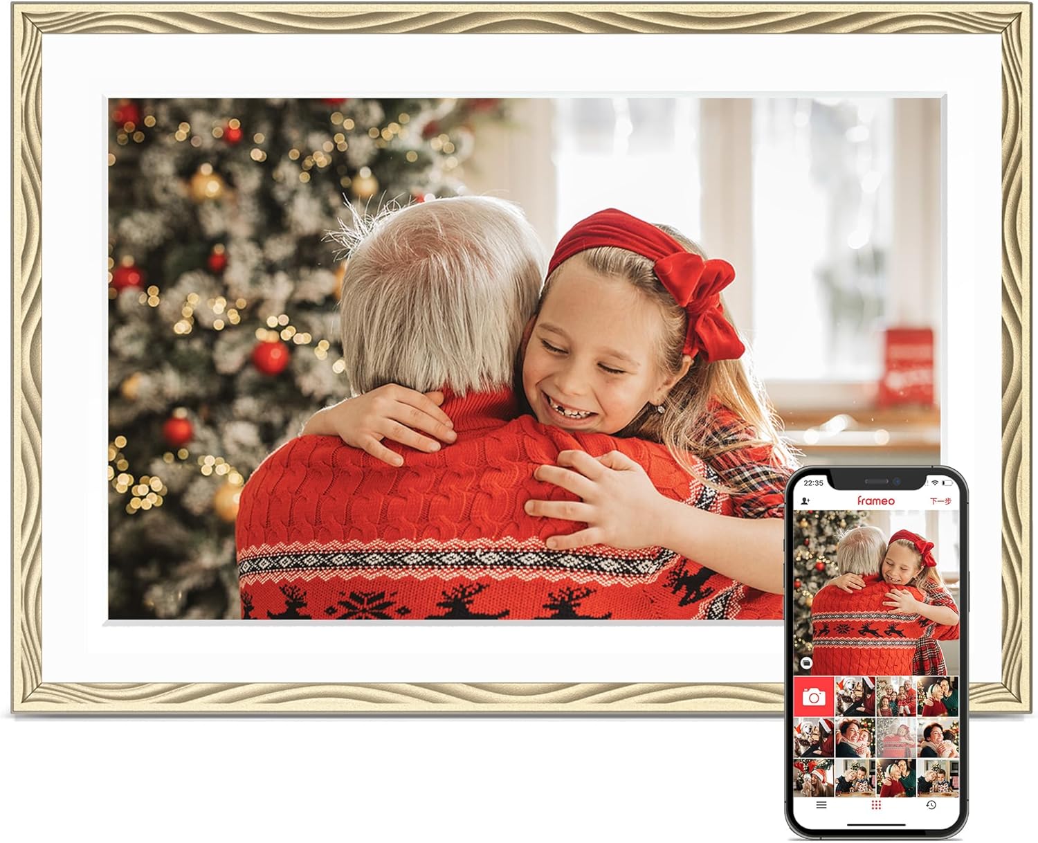 Digital Picture Frame, 10.1'' Frameo Digital Frame Wifi, 32GB Memory, 1280*800 HD Touch Screen Digital Photo Frame, Wall Mountable, Share Instantly, Anniversary, Birthday Gifts for Women, Mom, Golden