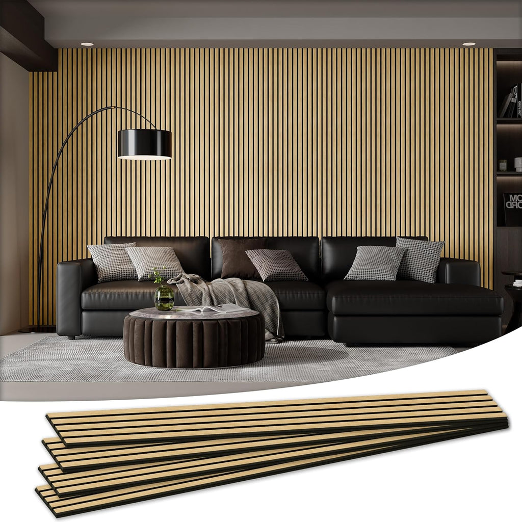 Wood Salt Acoustic Wall Panels, 4 Piece 94" x 12.6" x 0.8" Soundproof Wooden Wall Panels, 3D Fluted Sound Absorbing Panel, Rustic Oak