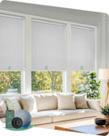 Yoolax Motorized Blinds with Remote, Blackout Smart Blinds for Windows Motorized Roller Shades, Automatic Window Shades Work with Alexa Custom Size (Blackout-Jacquard White)