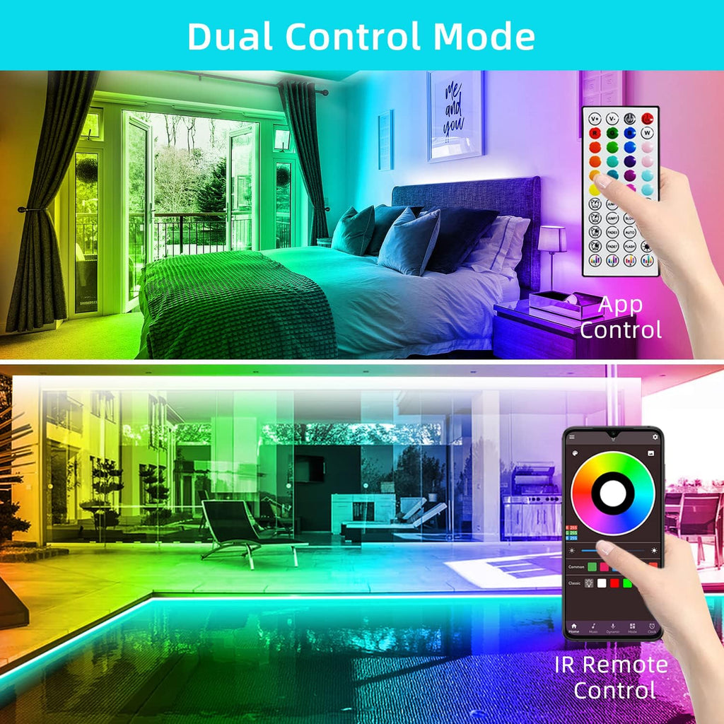 130Ft Led Strip Lights (2 Rolls of 65ft), Music RGB Color Changing,APP Control Strip Lights for Bedroom, Living Room, Kitchen, Party Decorationcontrol (Multi-Colored, 130FT)