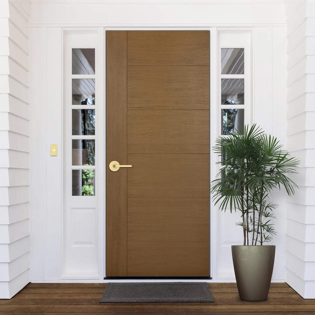 Kwikset Halifax Entry Door Handle with Lock and Key, Secure Keyed Reversible Lever Exterior, for Front Entrance and Bedrooms, Satin Brass, Pick Resistant Smartkey Rekey Security and Microban