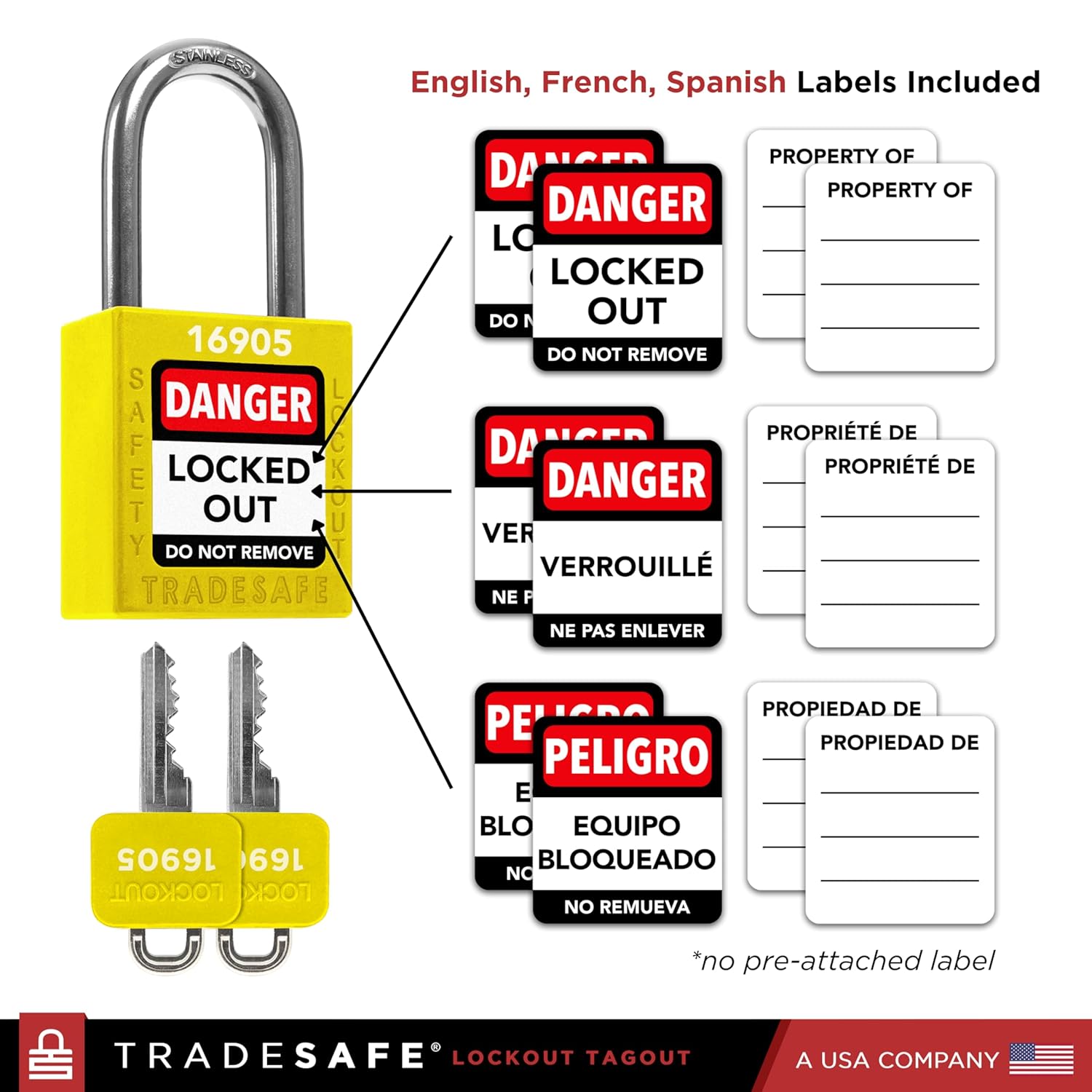 TRADESAFE Lockout Tagout Locks Set - 10 Yellow Loto Locks, Lockout Locks Keyed Different, 2 Keys Per Lock, OSHA Compliant Lock Out Tag Out Padlocks, Safety Padlocks for Electrical Lockout Tag Out Kits