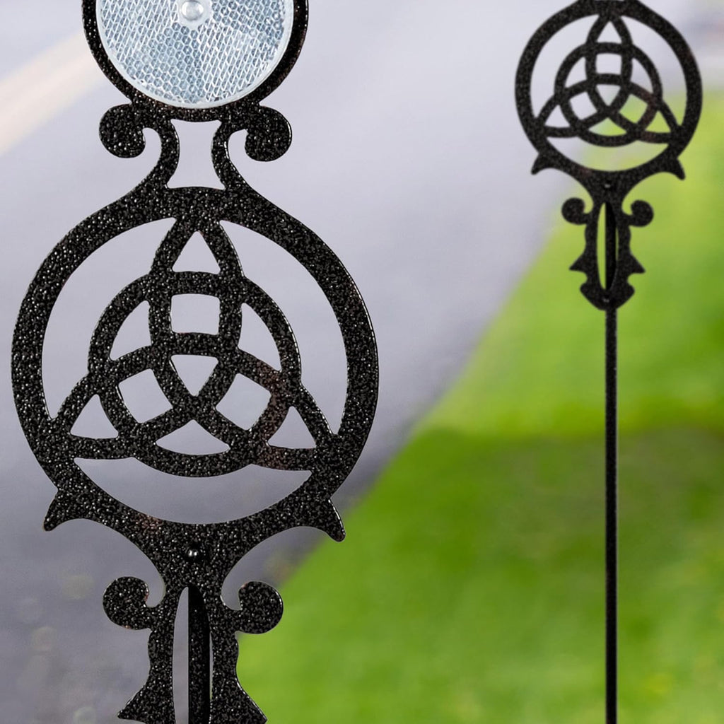 Touch of Class Pathways Reflective Driveway Marker Stake Set of Two for Outdoor Use | Celtic Knot Emblem Design | Personalized Tall Reflector Set of 2 | Black Durable Finish